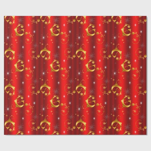 Gold Swirls en sterren Red Kerstmis Cadeaupapier (Vlak)