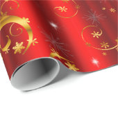 Gold Swirls en sterren Red Kerstmis Cadeaupapier (Rol Hoek)