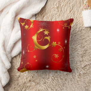 Gold Swirls en sterren Red Kerstmis Kussen