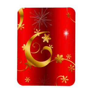 Gold Swirls en sterren Red Kerstmis Magneet
