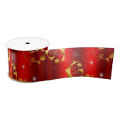 Gold Swirls en sterren Red Kerstmis Satijnen Lint (Spoel)