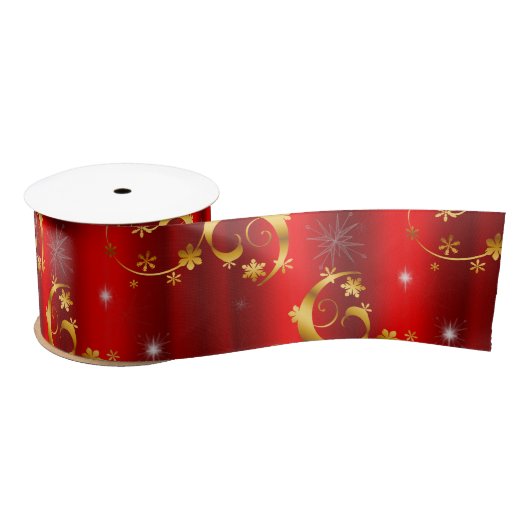 Gold Swirls en sterren Red Kerstmis Satijnen Lint (Spoel)