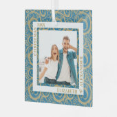 Gold Swirls Foto Blue Glas Ornament (Voorkant links)