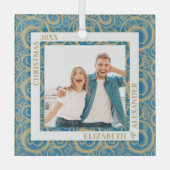 Gold Swirls Foto Blue Glas Ornament (Voorkant)