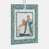 Gold Swirls Foto Blue Glas Ornament (Voorkant Rechts)