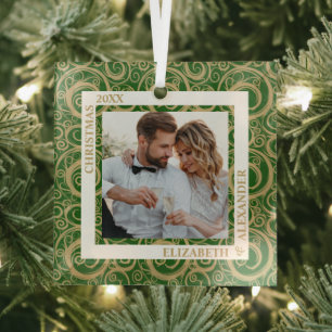 Gold Swirls Foto Green Glas Ornament