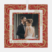 Gold Swirls Foto Red Glas Ornament (Achterkant)