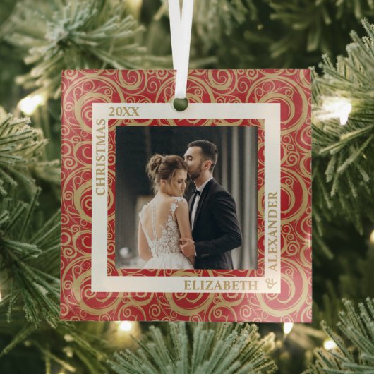 Gold Swirls Foto Red Glas Ornament (Insitu)