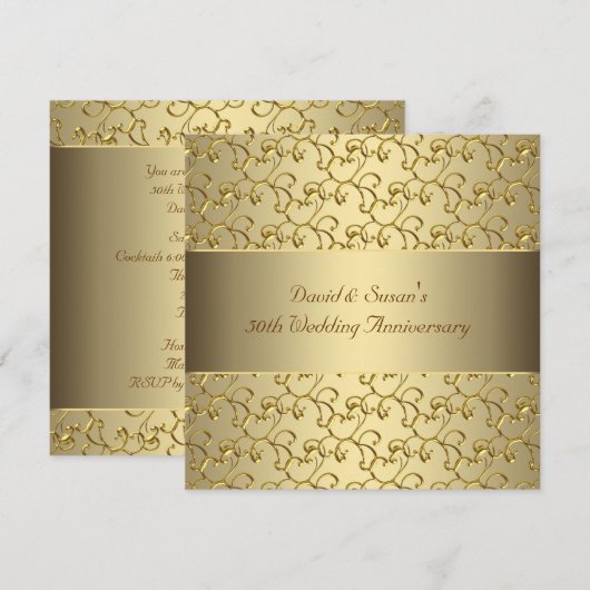 Gold Swirls Gold 50th Wedding Jubileum Party Kaart (Voorkant / Achterkant)