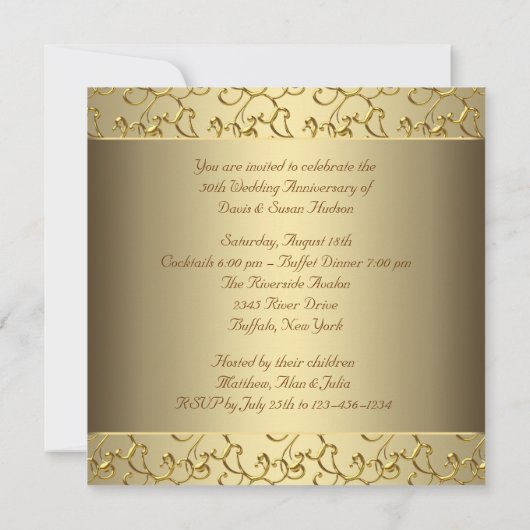 Gold Swirls Gold 50th Wedding Jubileum Party Kaart (Achterkant)