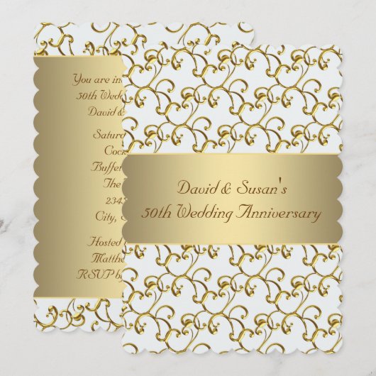 Gold Swirls Gold 50th Wedding Jubileum Party Kaart (Voorkant / Achterkant)