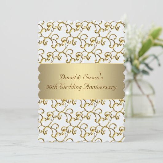 Gold Swirls Gold 50th Wedding Jubileum Party Kaart (Staand voorkant)
