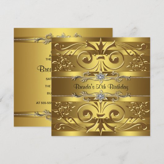 Gold Swirls Gouden Verjaardagsfeest Kaart (Voorkant / Achterkant)