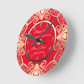 Gold Swirls Hearts Diamond Red 50th Wedding Ronde Klok (Hoek)