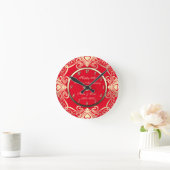 Gold Swirls Hearts Diamond Red 50th Wedding Ronde Klok (Huis)