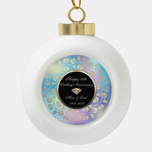 Gold Swirls Holographic 50th Wedding Jubileum Keramische Bal Ornament (Voorkant)