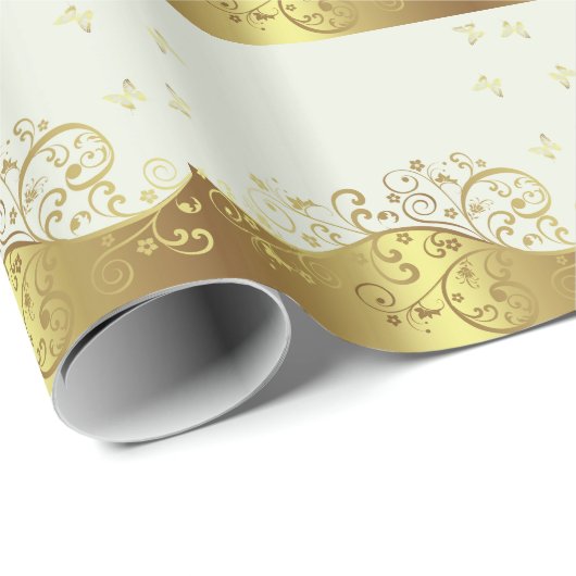 Gold Swirls & Ivory Cadeaupapier (Rol Hoek)