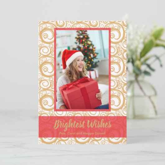Gold Swirls-kerstfoto Kaart (Staand voorkant)