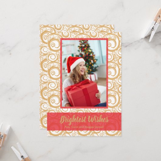 Gold Swirls-kerstfoto Kaart (Voorkant / Achterkant in situ)