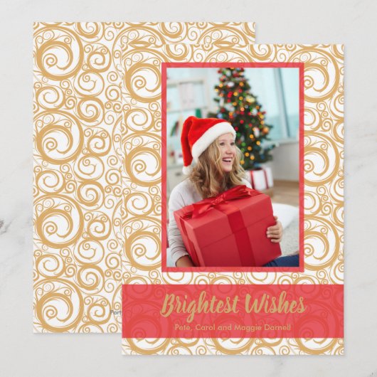 Gold Swirls-kerstfoto Kaart (Voorkant / Achterkant)