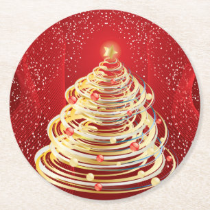Gold Swirls Modern Art-kerstboom Ronde Kartonnen Onderzetter