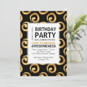 Gold Swirls op Black Modern Verjaardagsfeest Kaart (Staand voorkant)