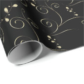 Gold Swirls op Black | Weddenschap Cadeaupapier (Rol Hoek)