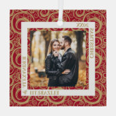 Gold Swirls Photo Cranberry Glas Ornament (Achterkant)