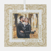 Gold Swirls Photo Ivory Glas Ornament (Voorkant)