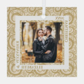 Gold Swirls Photo Ivory Glas Ornament (Achterkant)