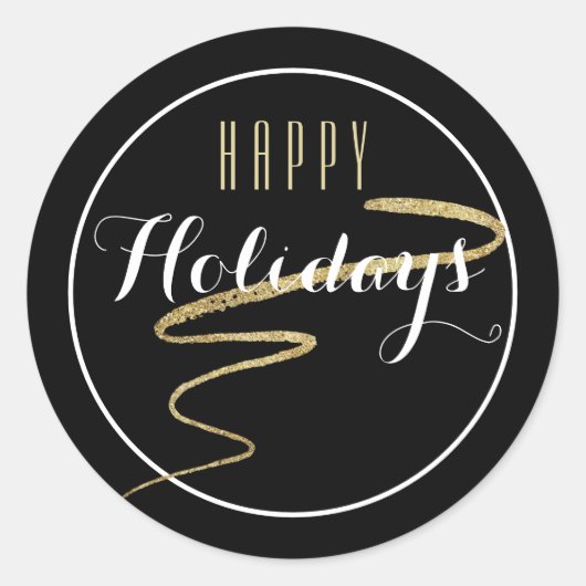 Gold Swoosh Happy Holiday Sticker (Voorkant)