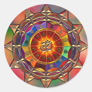 Gold Symbolic Sun Mandala Ronde Sticker
