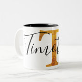 Gold 'T' Monogram met persoonlijke naam Tweekleurige Koffiemok (Voorkant links)