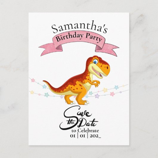 Gold T Rex, Happy Birthday Girl Briefkaart (Voorkant)
