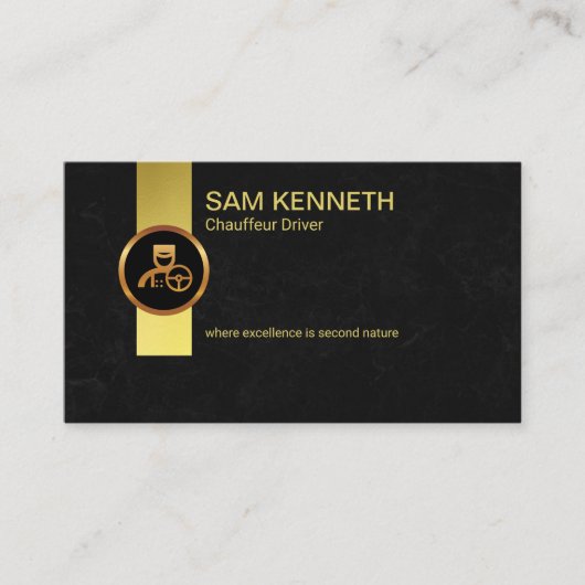 Gold Tab Black Marble Grunge Chauffeur-driver Visitekaartje (Voorkant)