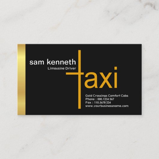 Gold Tab minimalistisch legant Plain Black Taxi Visitekaartje (Voorkant)