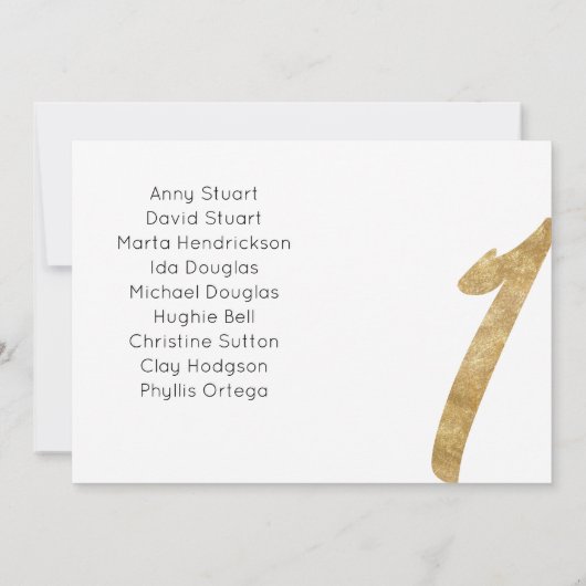 Gold-tabel 1-tabelnummer Weddenschap-kaart Bedankkaart (Achterkant)