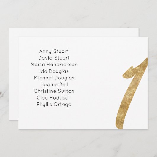 Gold-tabel 1-tabelnummer Weddenschap-kaart Bedankkaart (Voorkant / Achterkant)