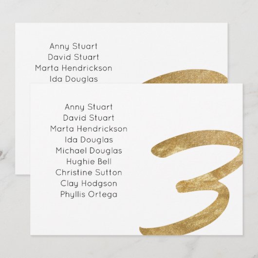 Gold-tabel 3-tabelnummer Weddenschap-kaart Bedankkaart (Voorkant / Achterkant)