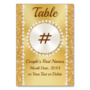 Gold Table NUMBER Kaarten, 50th Jubileum Birthday Kaart