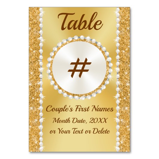 Gold Table NUMBER Kaarten, 50th Jubileum Birthday Kaart (Voorkant)