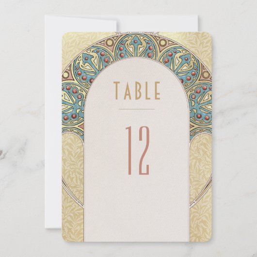 Gold Table Numbers Art Nouveau Wedding Kaart (Voorkant)