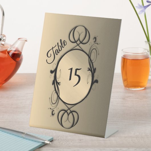 Gold Table Numbers Reclamebord Met Voetstuk (Insitu)