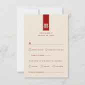 Gold Tall Rectangle Double Happiness Asian Wedding RSVP Kaartje (Voorkant)