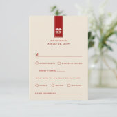 Gold Tall Rectangle Double Happiness Asian Wedding RSVP Kaartje (Staand voorkant)
