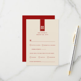 Gold Tall Rectangle Double Happiness Asian Wedding RSVP Kaartje