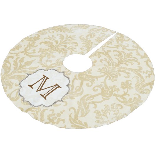Gold Tan Damask Lace Monogram Initiaal Boomrok Kerstboom Rok (Gekanteld)