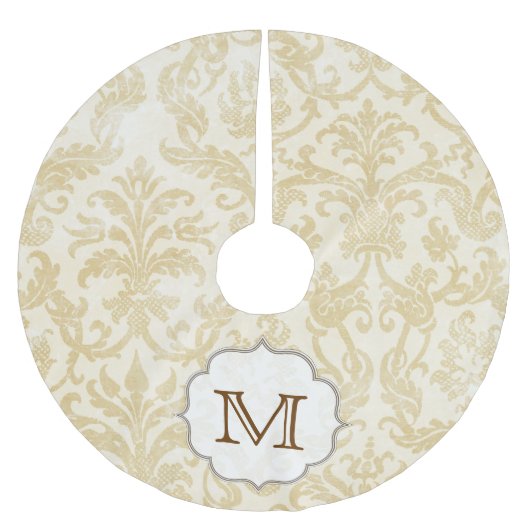 Gold Tan Damask Lace Monogram Initiaal Boomrok Kerstboom Rok (Voorkant)