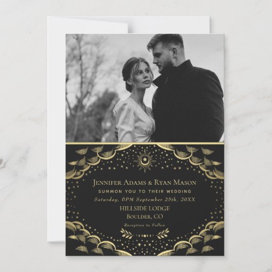 Gold Tarot Kaart Wedding Magnetic Photo Card Magnetische Uitnodiging (Voorkant)