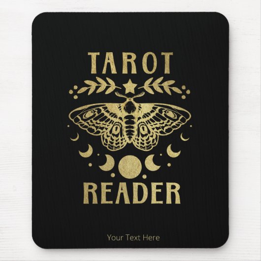 Gold Tarot Reader Moon Phase Moth Stars Muismat (Voorkant)
